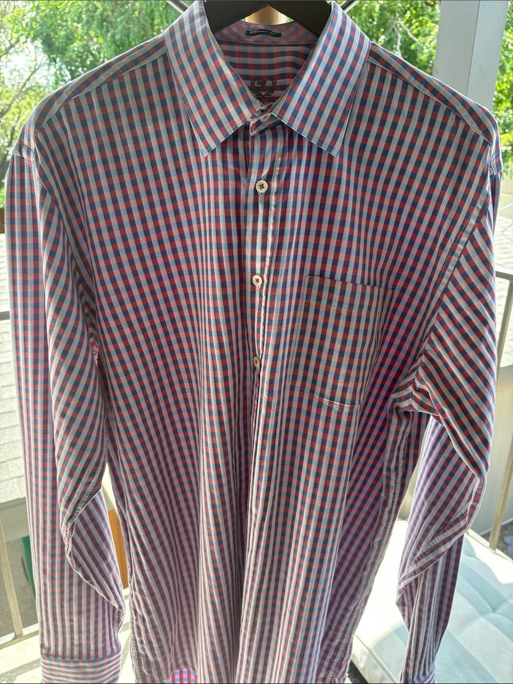 Bugatchi Men's Long-Sleeve Checked Dress Shirt in Blue and Red